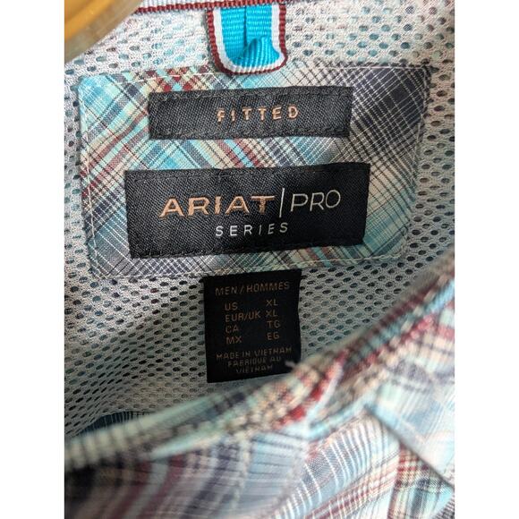 Ariat Pro Series Shirt Men XL Teal Plaid Fitted Long Sleeve Button Down 10053922 - Picture 3 of 4